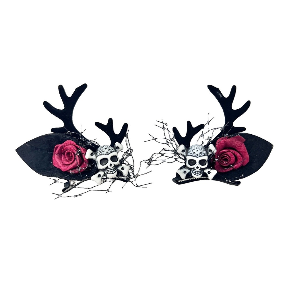 Hair Clip Lot of 2 Halloween Rose & Skull Bows Dress Up Women Clothing Accessory